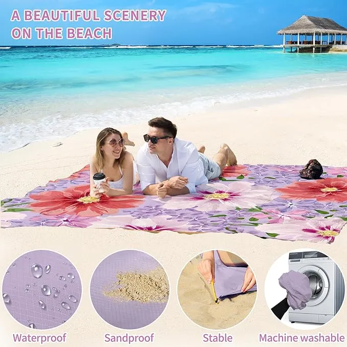 BYDOLL Beach Blanket Sandproof Waterproof 78''×81'' 1-4 Adults Compact Lightweight Oversized Beach Blanket Large Picnic Mat Beach Blanket for Travel Camping Hiking Picnic