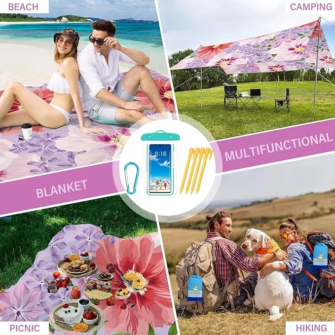 BYDOLL Beach Blanket Sandproof Waterproof 78''×81'' 1-4 Adults Compact Lightweight Oversized Beach Blanket Large Picnic Mat Beach Blanket for Travel Camping Hiking Picnic