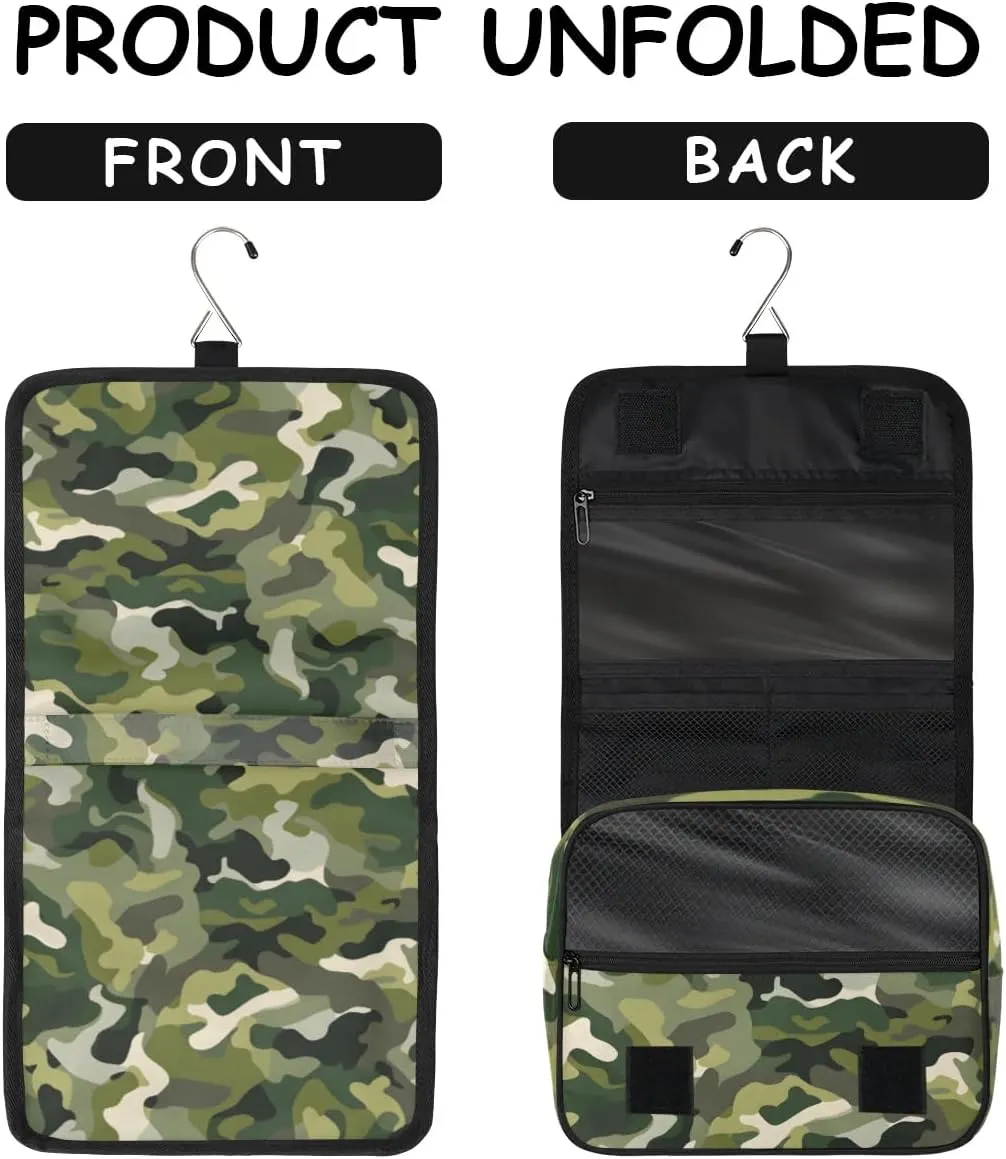 Camouflage Hanging Travel Toiletry Bag for Kids, Women Cosmetic Organizer Makeup Bag Pouch Men Shaving Dopp Kit Shower Bag With Sturdy Hook