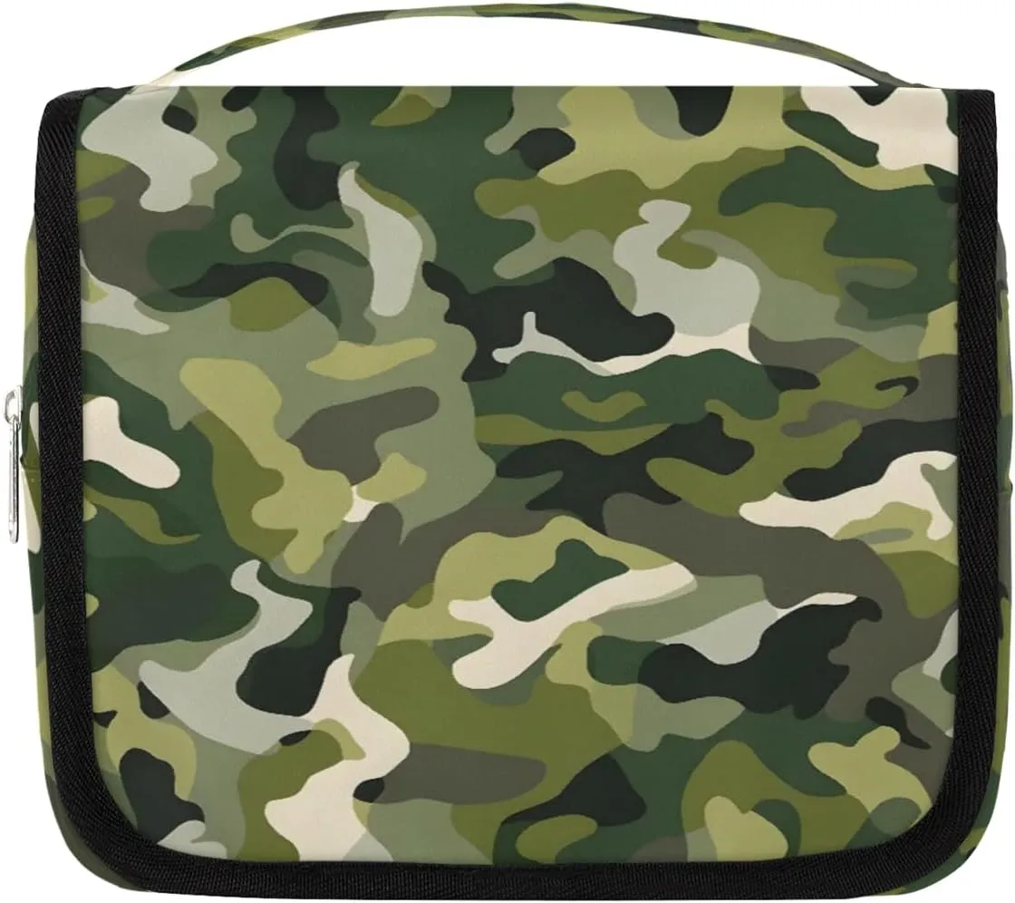 Camouflage Hanging Travel Toiletry Bag for Kids, Women Cosmetic Organizer Makeup Bag Pouch Men Shaving Dopp Kit Shower Bag With Sturdy Hook