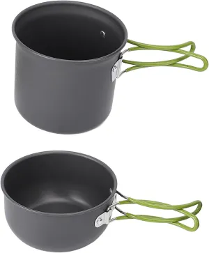 Camping Cooking Set Aluminum Alloy Pot Spoon Fork for 2 People Green