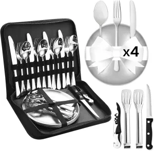 Camping Dishes Set, Camping Plates and Utensils with Camp Organizer Camping Dinnerware