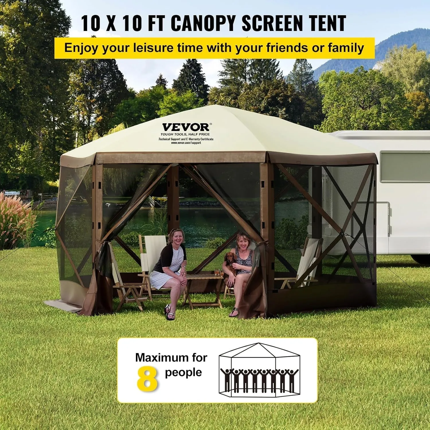 Camping Gazebo Screen Tent, 12 * 12Ft, 6 Sided Pop-Up Canopy Shelter