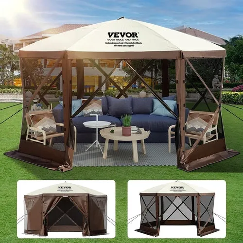 Camping Gazebo Screen Tent, 12 * 12Ft, 6 Sided Pop-Up Canopy Shelter