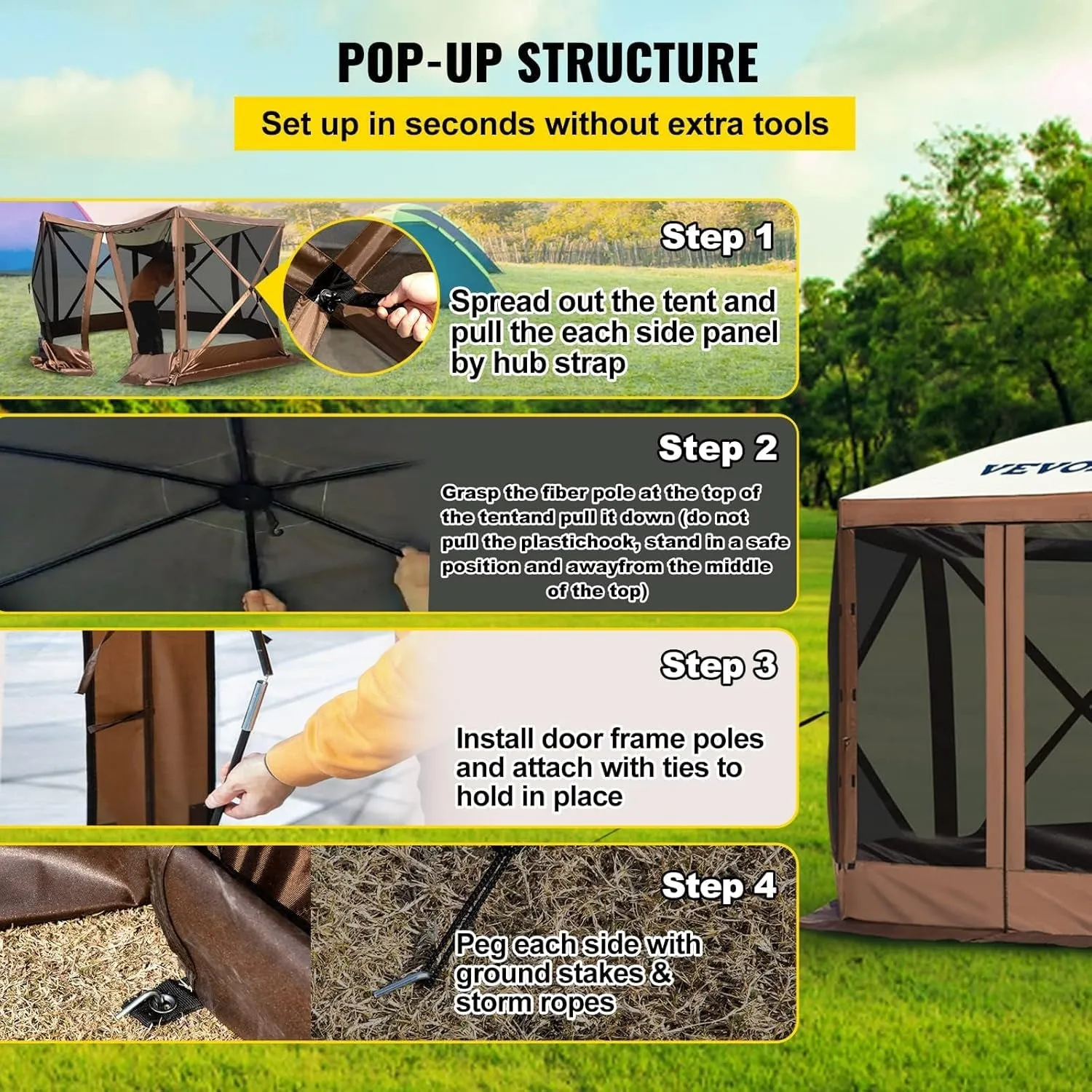 Camping Gazebo Screen Tent, 12 * 12Ft, 6 Sided Pop-Up Canopy Shelter