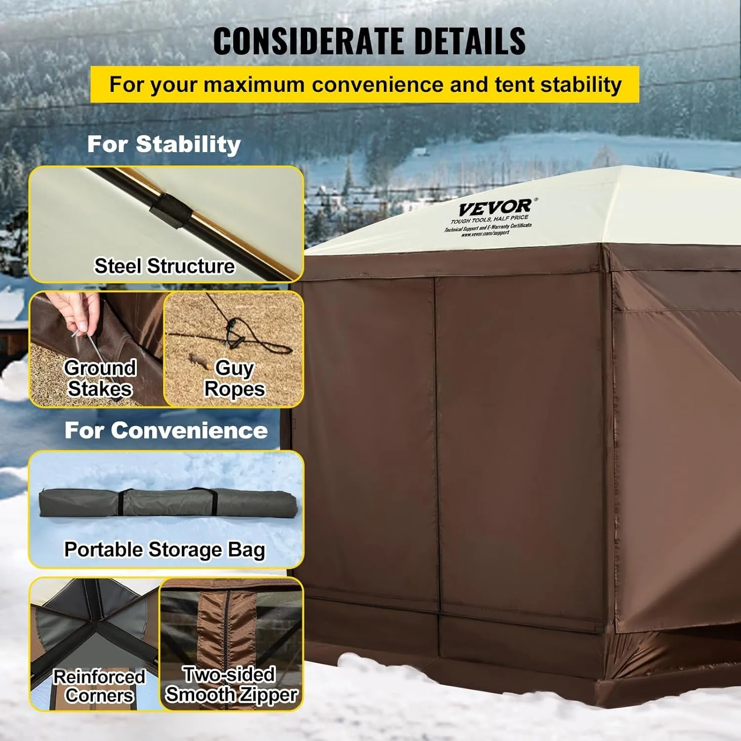 Camping Gazebo Screen Tent, 12 * 12Ft, 6 Sided Pop-Up Canopy Shelter