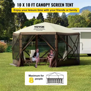 Camping Gazebo Screen Tent, 12 * 12Ft, 6 Sided Pop-Up Canopy Shelter