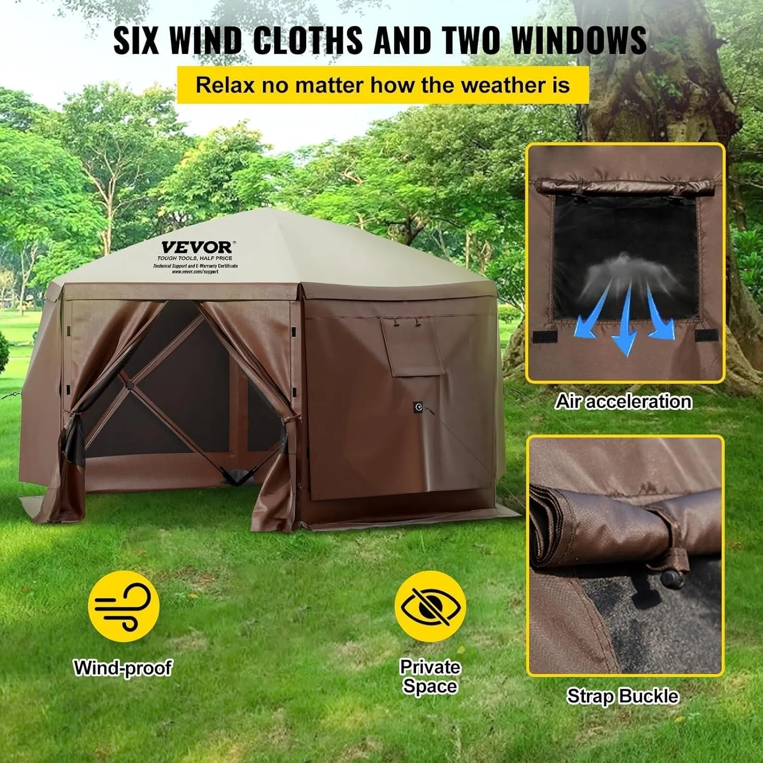 Camping Gazebo Screen Tent, 12 * 12Ft, 6 Sided Pop-Up Canopy Shelter