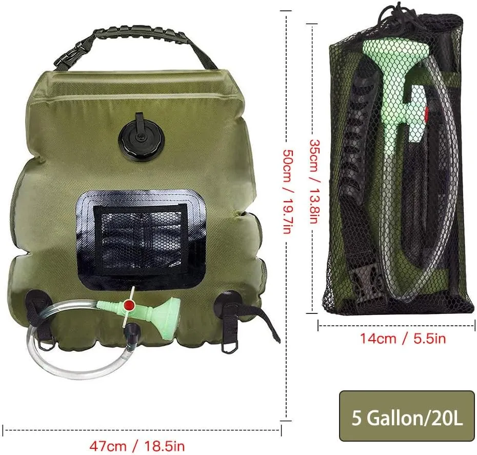 Camping Outdoor Solar Heated Shower Bag 5 gallon/20L, with Upgraded Hose and Shower Head and Temperature Display, Suitable for Camping, Hiking, and Travel as a Portable Shower