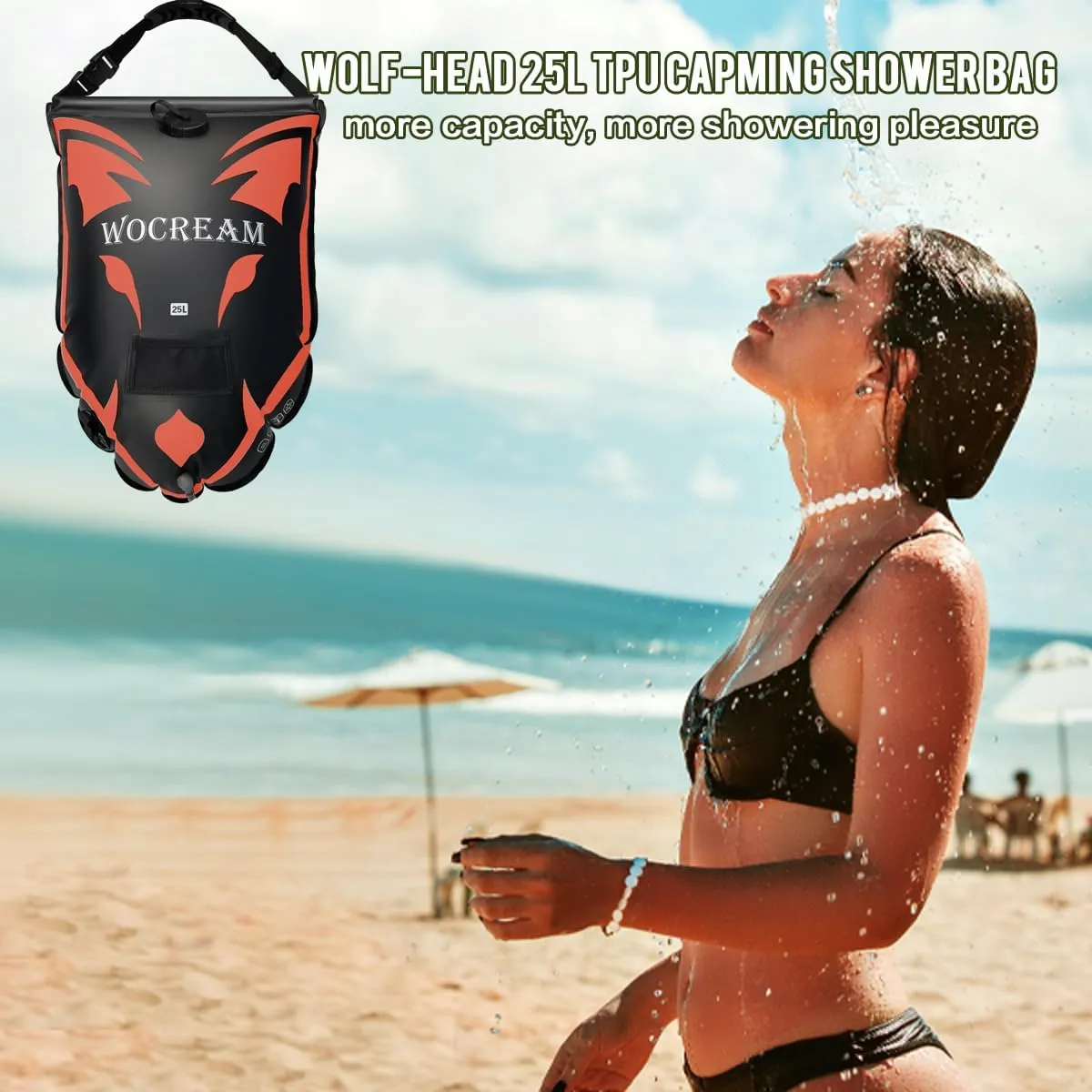 Camping Portable Solar Shower Bag, 25L, with On/Off Shower Head, for Camping, Beach Swimming, Outdoor Traveling, Camping Accessories