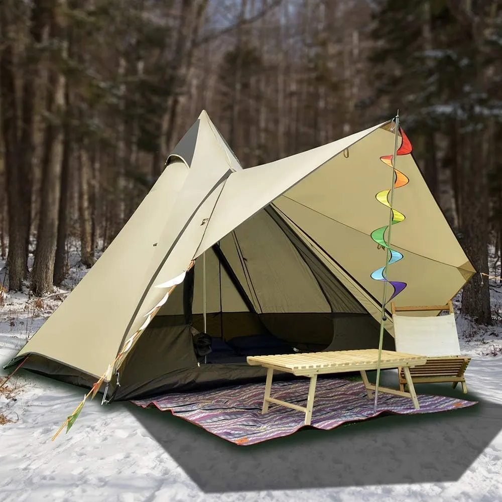 Camping Pyramid Tipi Tent Adult Indian Teepee Tent Yurt Tent Double Layers Tents for Outdoor Camping Hiking Hunting 2 Person