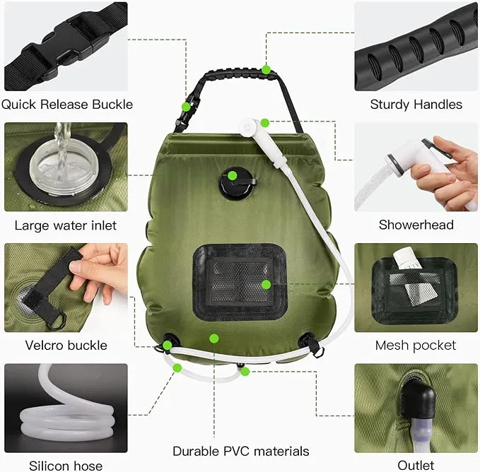 Camping Shower Bag, Camping Shower with Upgraded Hose and Shower Head,Portable Shower for Camping Hiking, Traveling