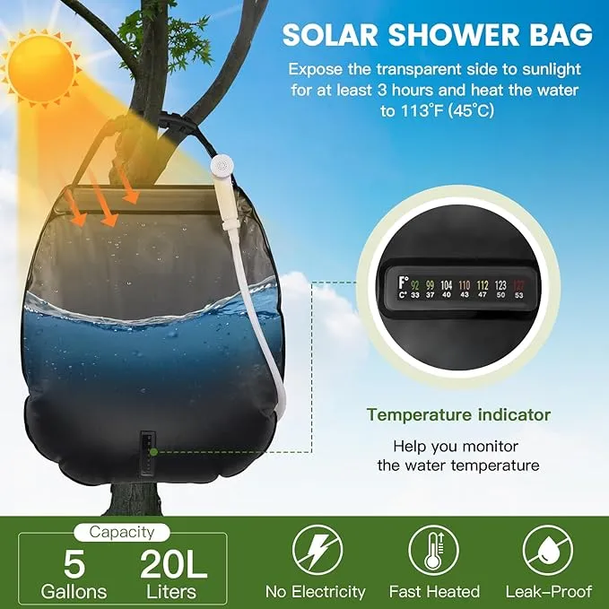 Camping Shower Bag, Camping Shower with Upgraded Hose and Shower Head,Portable Shower for Camping Hiking, Traveling