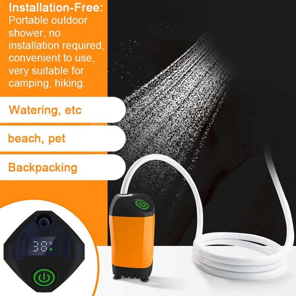 Camping Shower Portable Electric Shower Pump IPX7 Waterproof with Digital Display for Camping Hiking Backpacking Travel Beach Pet Watering