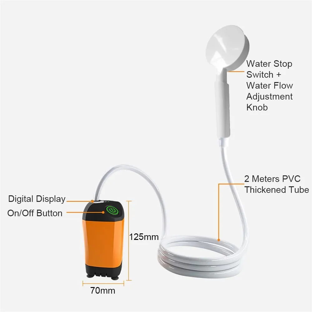 Camping Shower Portable Electric Shower Pump IPX7 Waterproof with Digital Display for Camping Hiking Backpacking Travel Beach Pet Watering