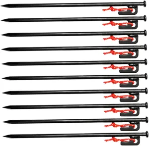 Camping Tent Stakes Heavy Duty 10 Metal Pegs with Storage Bag Easy to Use