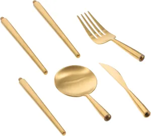 Camping Utensils Set 4-piece Fork Spoon Chopsticks Stainless Steel Cutlery Kit Portable for Camping Outdoor