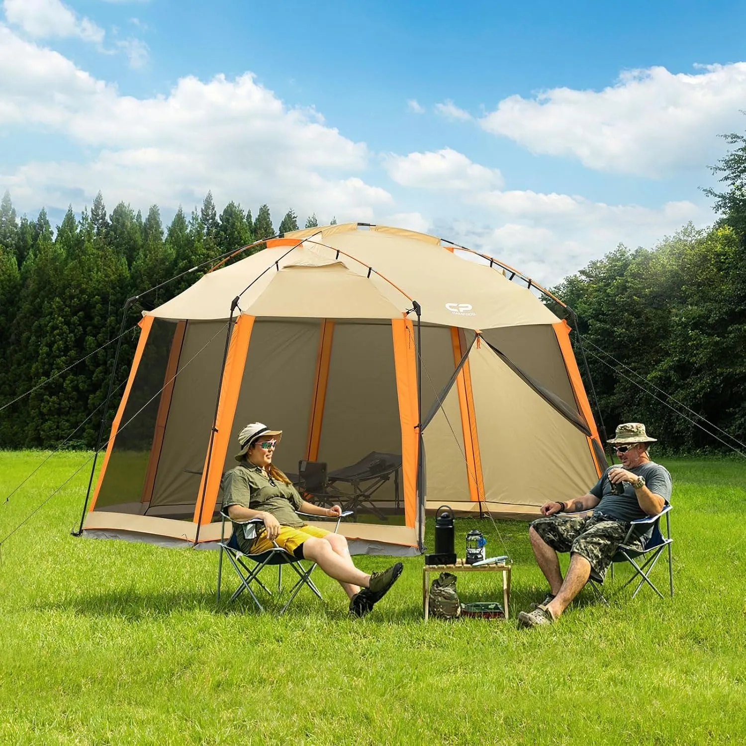 CAMPROS CP Screen House Room with 1 Pc Removal Wind/Sun Panel Canopy Tent Camping Tent Screen Shelter Gazebos for Patios Outdoor Camping Activities, 13'X13'X88in(H) - Beige