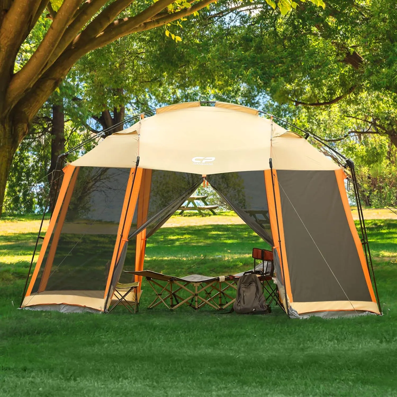 CAMPROS CP Screen House Room with 1 Pc Removal Wind/Sun Panel Canopy Tent Camping Tent Screen Shelter Gazebos for Patios Outdoor Camping Activities, 13'X13'X88in(H) - Beige