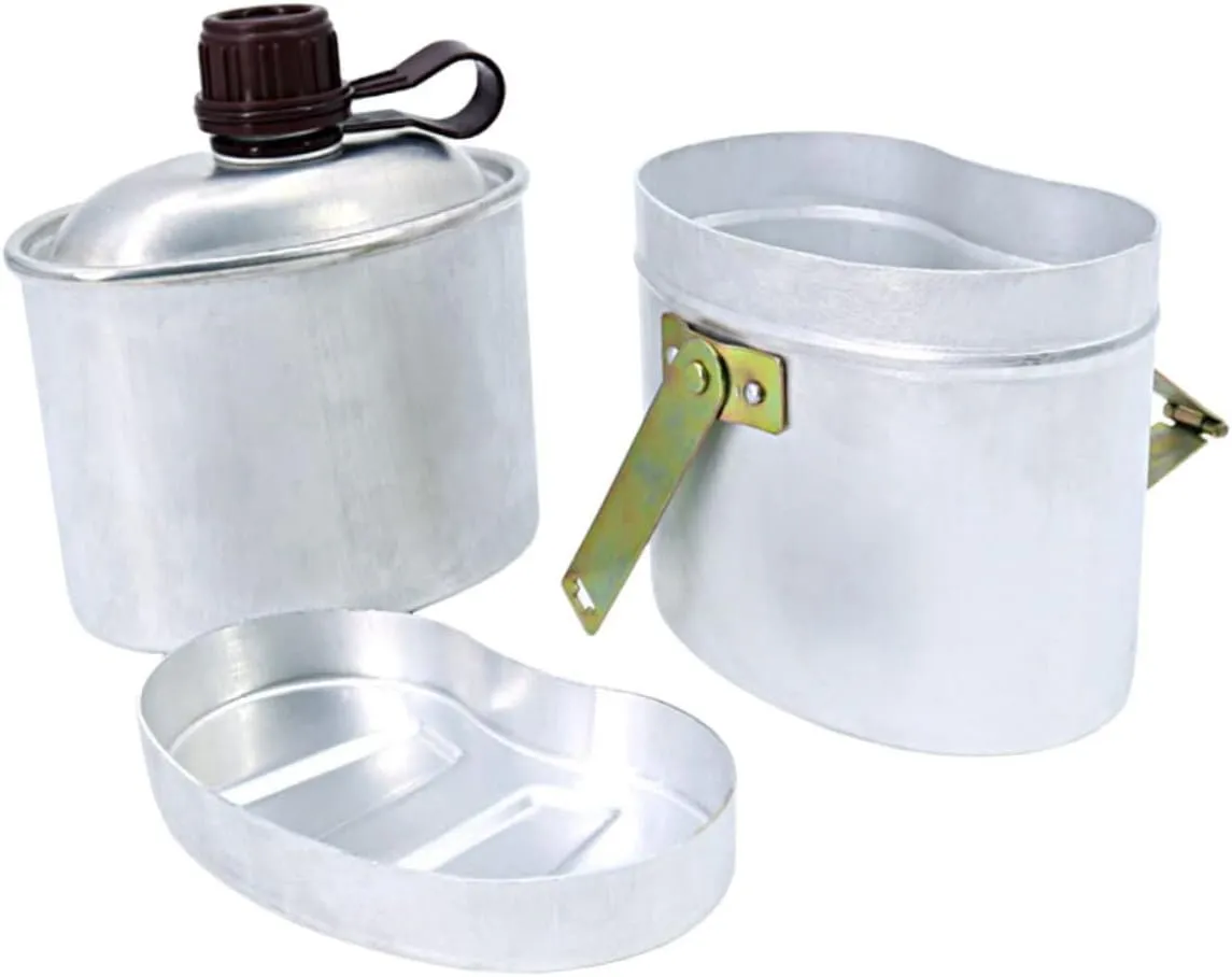 Canteen Set for Camping Aluminum Water Pot Lunch Box and Cloth Bag for Outdoor Activities