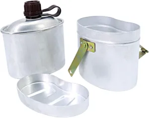 Canteen Set for Camping Aluminum Water Pot Lunch Box and Cloth Bag for Outdoor Activities