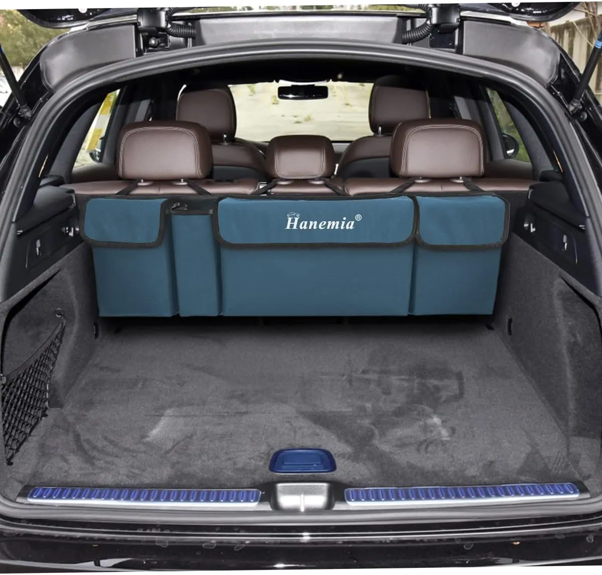 Car Trunk Organizer and Storage, Backseat Hanging Organizer for SUV, Truck, MPV, Waterproof, Collapsible Cargo Storage Bag with 4 Pockets, Car Accessories for Men and Women (Blue)