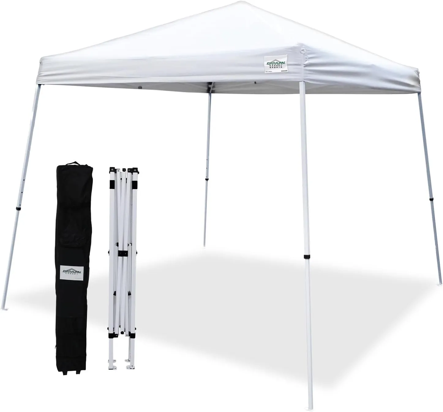 Caravan Canopy Cirrus Instant Slant Canopy Kit 8' x 8' White, 42.25 Sq. Ft of Shade, Slant Leg, Incudes Roller Bag