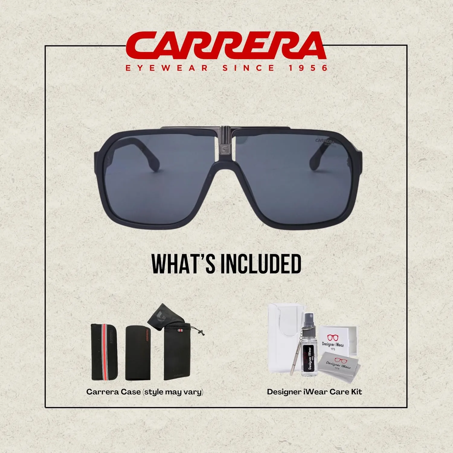 Carrera CA1014/S Square Sunglasses for Men   BUNDLE With Designer iWear Eyewear Kit