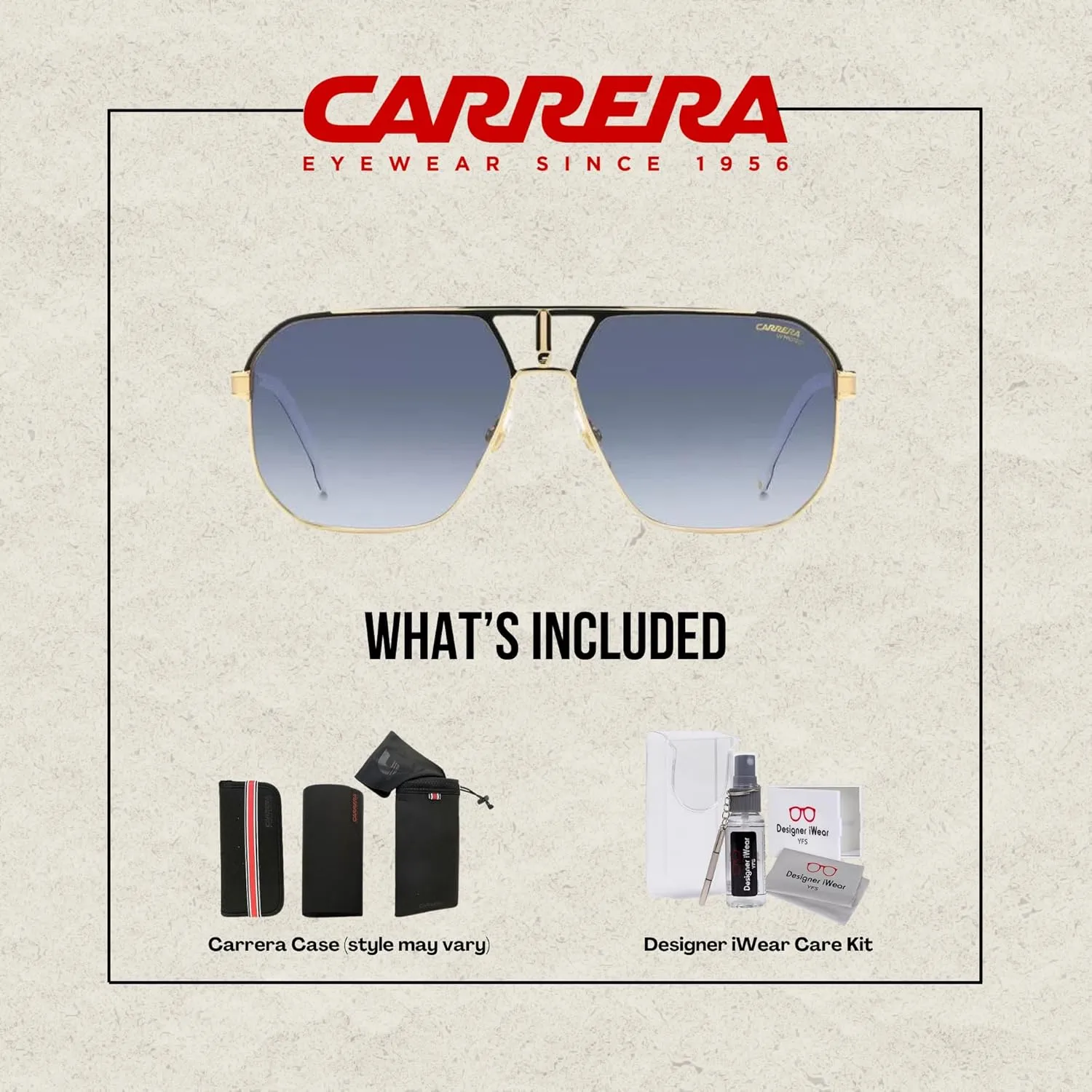 Carrera CA1062/S Square Sunglasses for Men   BUNDLE With Designer iWear Complimentary Eyewear Kit