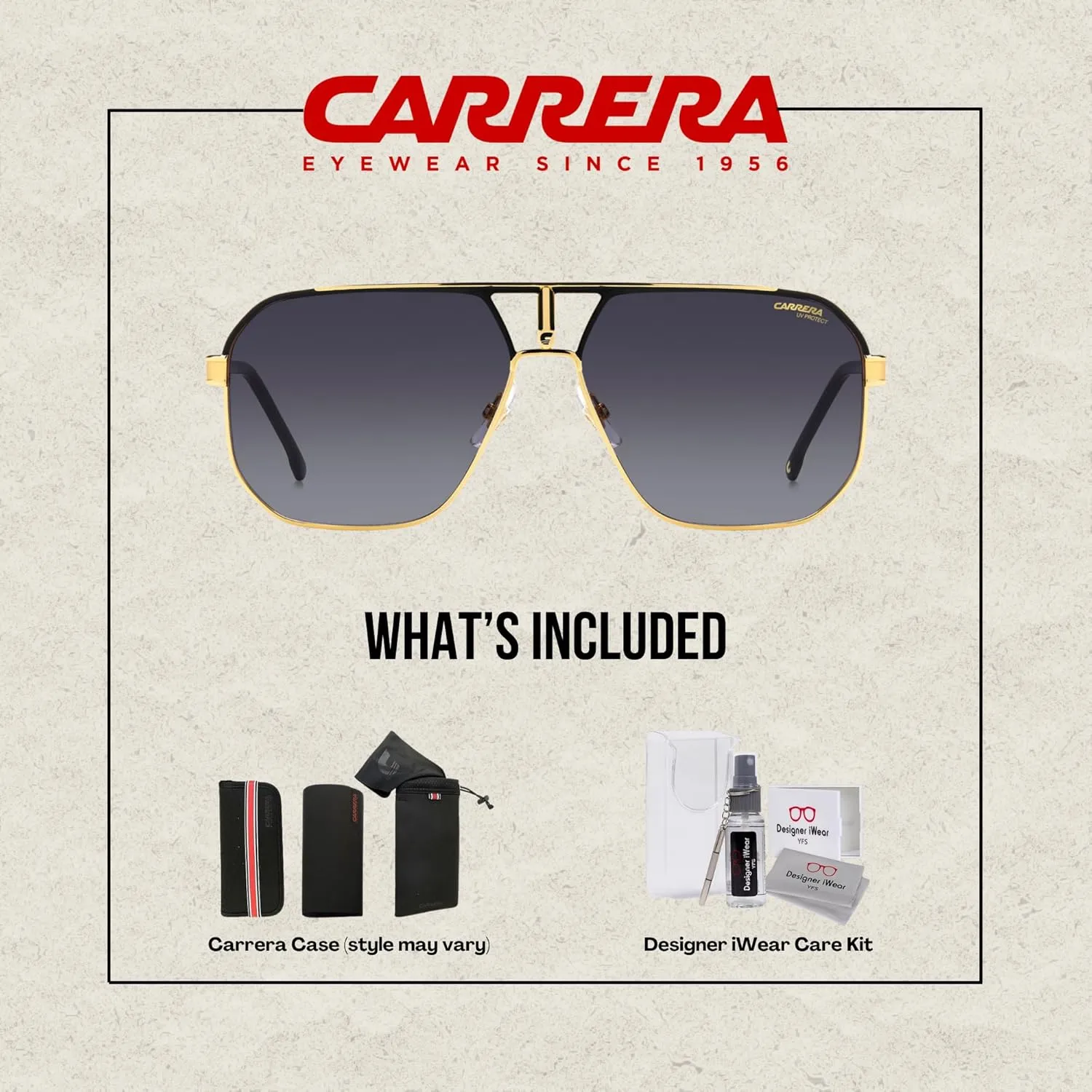 Carrera CA1062/S Square Sunglasses for Men   BUNDLE With Designer iWear Complimentary Eyewear Kit