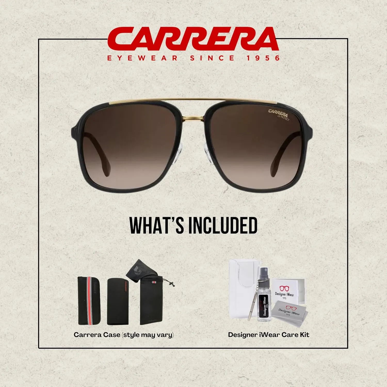 Carrera CA133/S Aviator Square Sunglasses For Men For Women   BUNDLE With Designer iWear Eyewear Kit