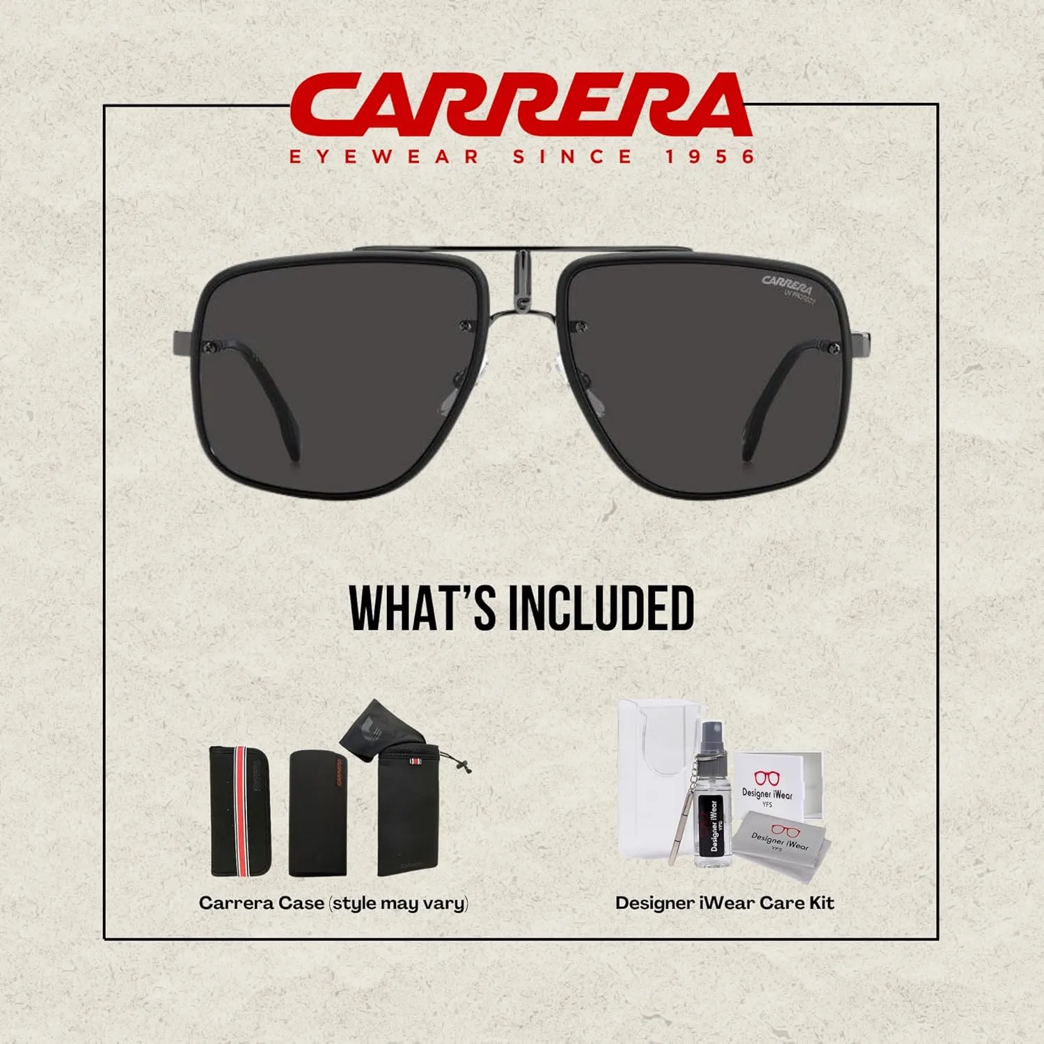 Carrera GLORY II Rectangle Sunglasses for Men   BUNDLE With Designer iWear Eyewear Kit