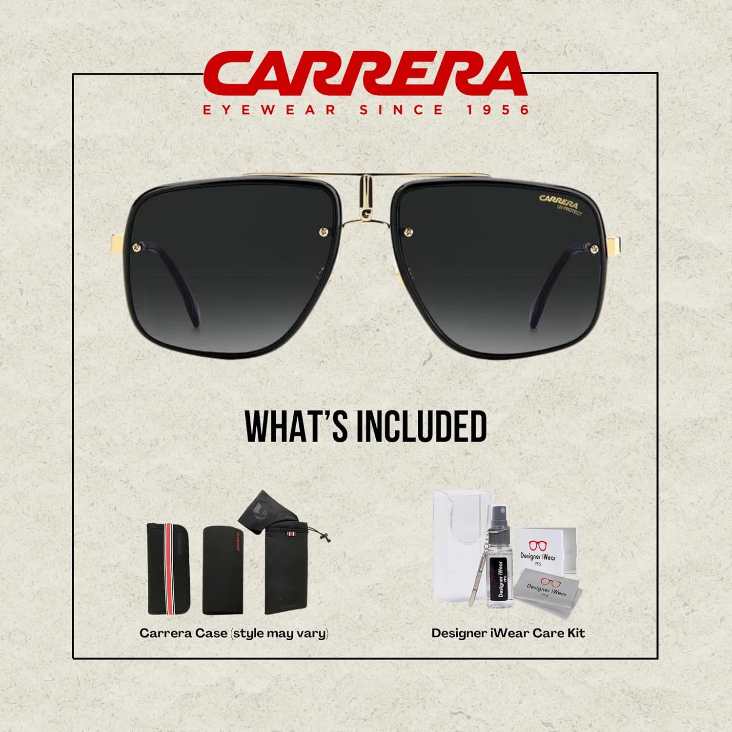 Carrera GLORY II Rectangle Sunglasses for Men   BUNDLE With Designer iWear Eyewear Kit
