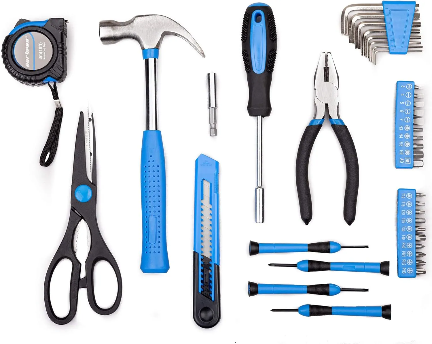 CARTMAN 39piece Cutting Plier Tool Set General Household Kit with Plastic Toolbox Storage Case Blue