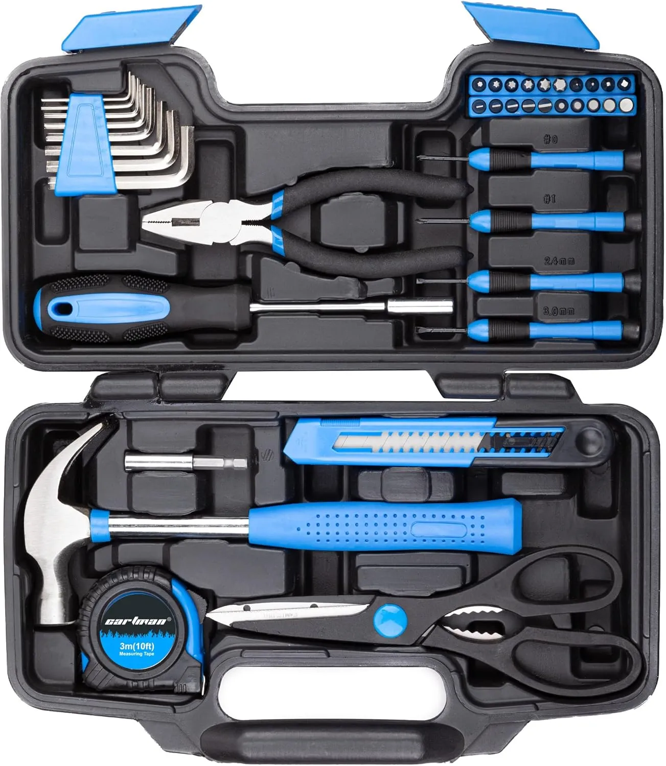 CARTMAN 39piece Cutting Plier Tool Set General Household Kit with Plastic Toolbox Storage Case Blue
