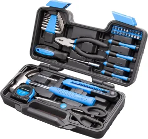 CARTMAN 39piece Cutting Plier Tool Set General Household Kit with Plastic Toolbox Storage Case Blue
