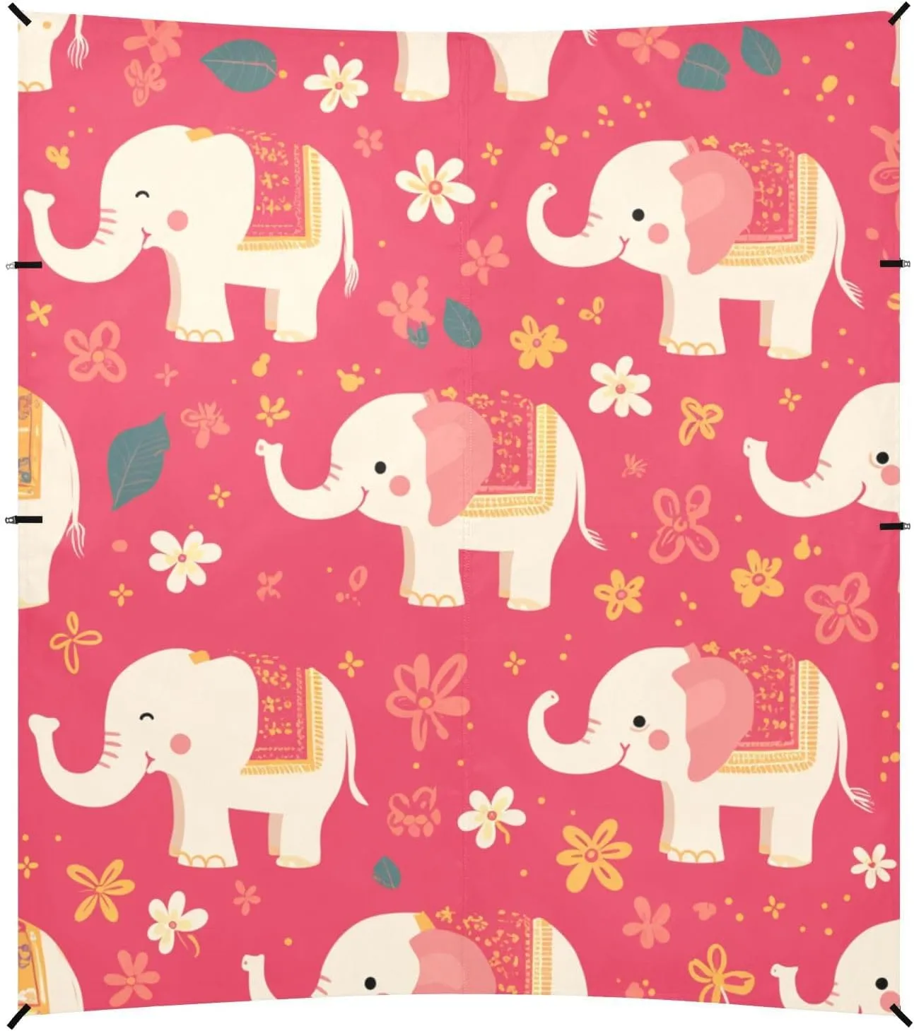 Cartoon Cute Elephants Pink Foldable Beach Canopy UPF50  Protection Easy Setup Large Portable Sun Shelter with Sandbags & Sand Shovel for Family Trips, Picnics & Camping