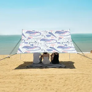 Cartoon Manta Ray Corals Beach Canopy Tent Anti-UV & Wind Resistant, Sea Shells Camping Sun Shelter Easy Setup Portable,Outdoor Shade Tents with Sandbags,Sand Shovels,Ground Pegs & Stability Pol