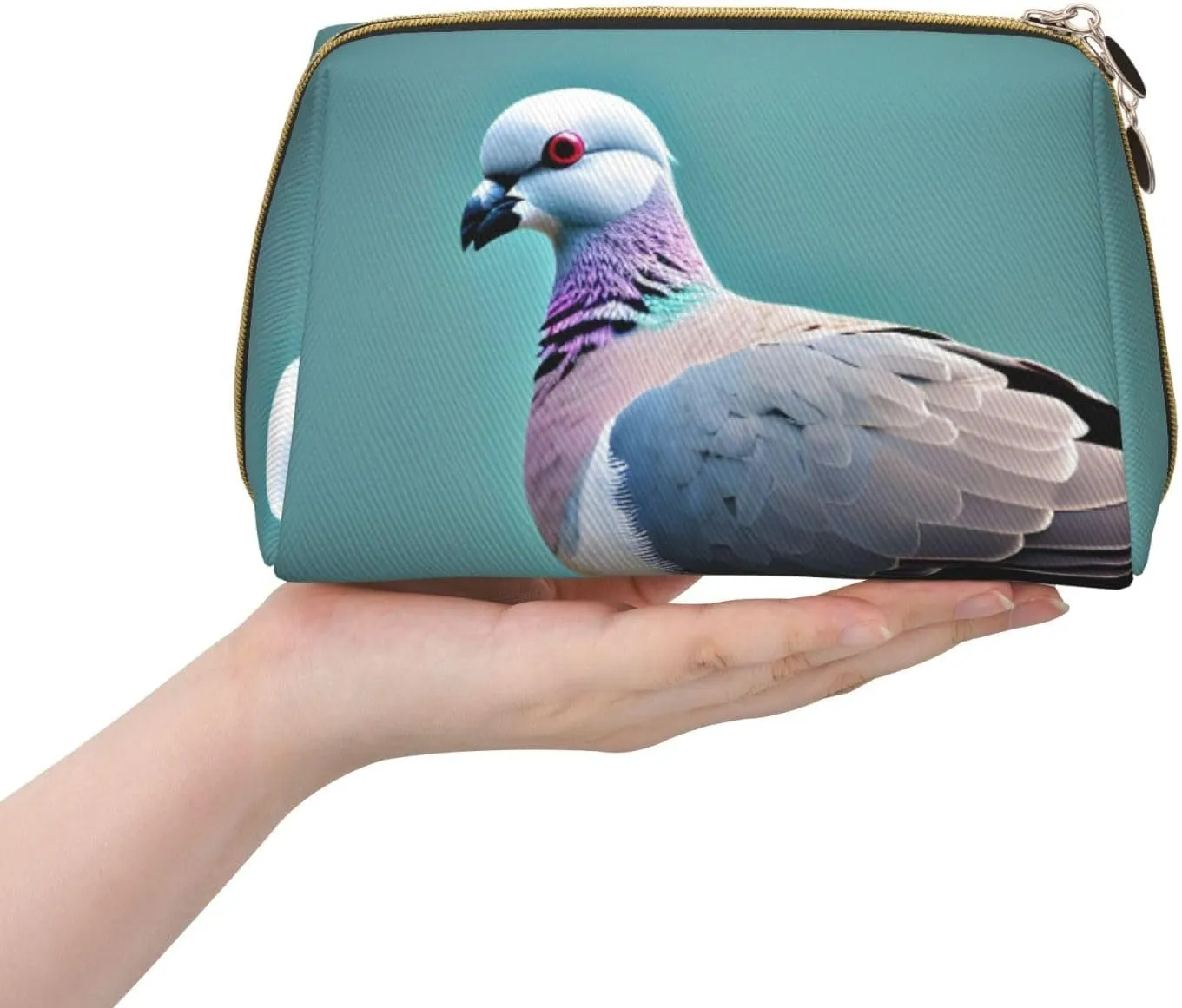 Cartoon Pigeon 4 Leather Toiletry Travel Bag, Compact Makeup Organizer For Women