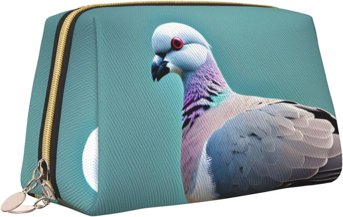 Cartoon Pigeon 4 Leather Toiletry Travel Bag, Compact Makeup Organizer For Women