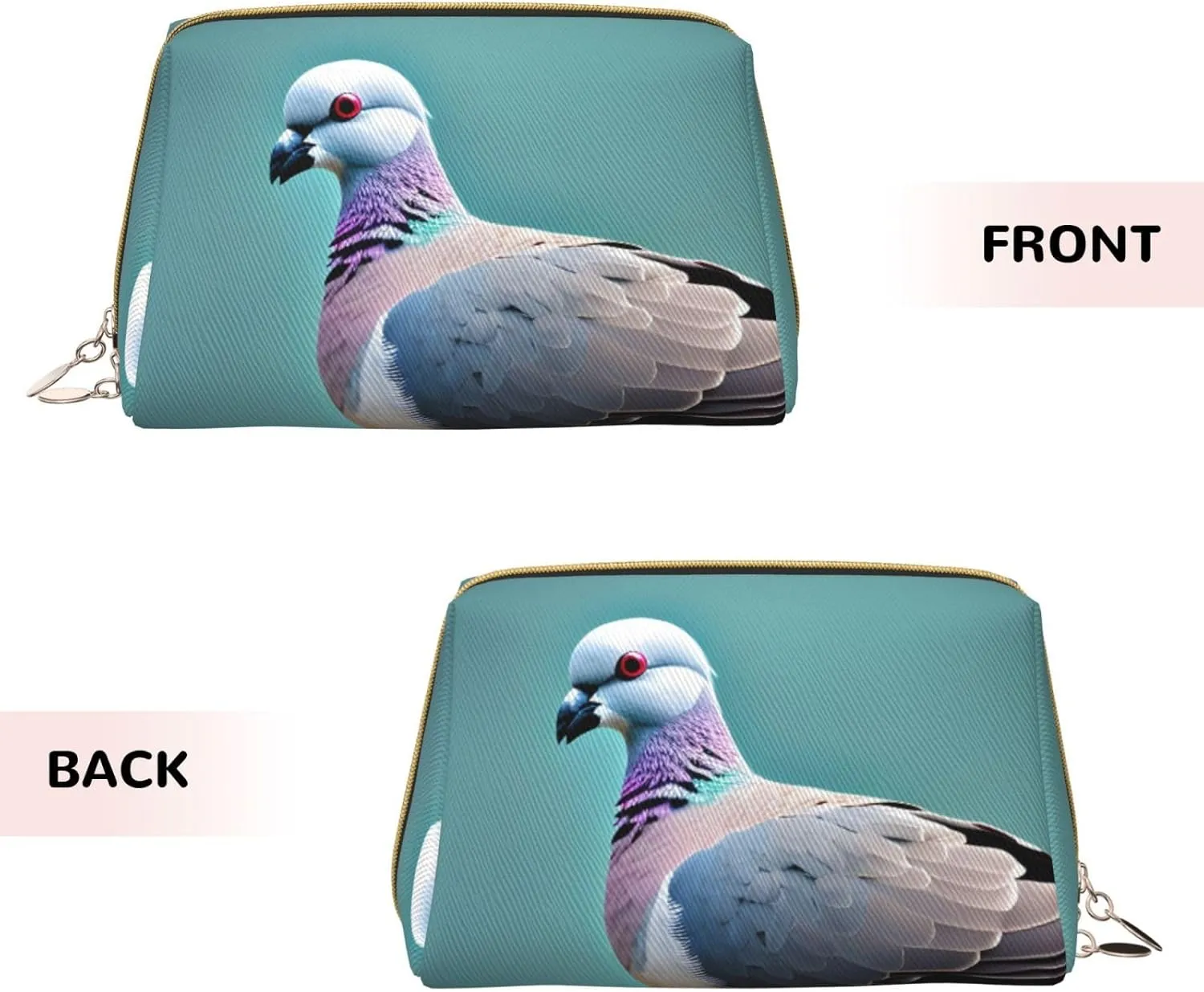 Cartoon Pigeon 4 Leather Toiletry Travel Bag, Compact Makeup Organizer For Women