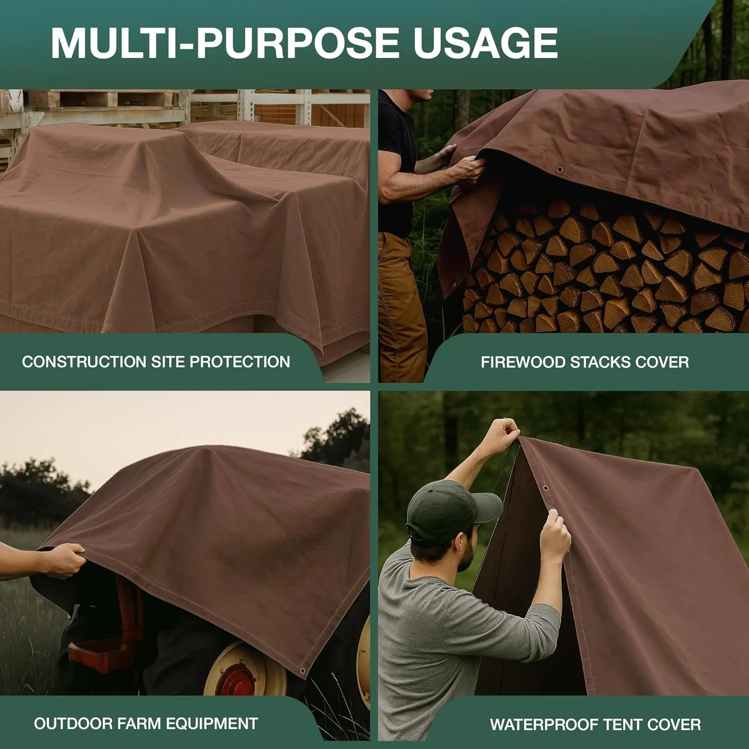 CCS Waterproof Canvas Tarp Cover – Heavy Duty Duck Cloth, Waxed Canvas Tarpaulin with Rustproof Brass Grommets for Camping, Construction, Equipment & Outdoor Use (Brown, 5x7 Ft)