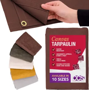 CCS Waterproof Canvas Tarp Cover – Heavy Duty Duck Cloth, Waxed Canvas Tarpaulin with Rustproof Brass Grommets for Camping, Construction, Equipment & Outdoor Use (Brown, 5x7 Ft)