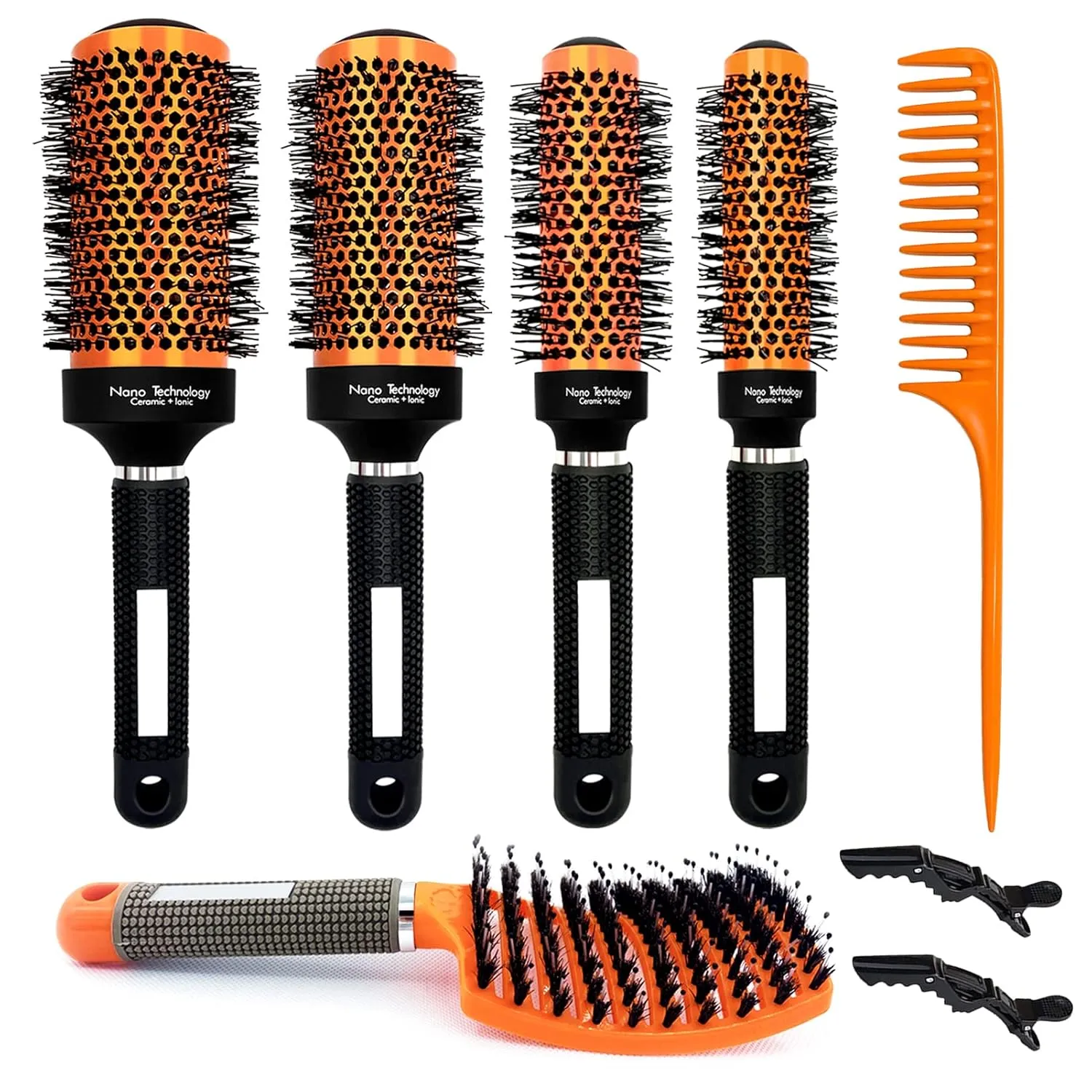 Ceramic Thermal Brush Set - 4 Vented Bristle Brushes for Blow Drying, Straightening, Adding Volume & Shine