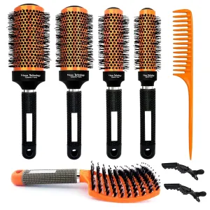 Ceramic Thermal Brush Set - 4 Vented Bristle Brushes for Blow Drying, Straightening, Adding Volume & Shine