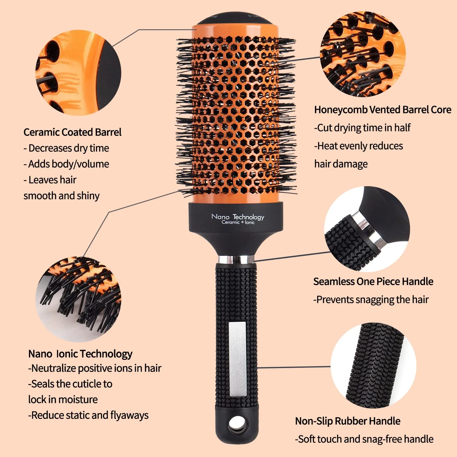 Ceramic Thermal Brush Set - 4 Vented Bristle Brushes for Blow Drying, Straightening, Adding Volume & Shine