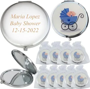 CH Personalize Custom Laser Engraving Baby Shower Compact Mirror Favor/Makeup Mirrors with Organza Favor bags12pcs/pack (Blue)