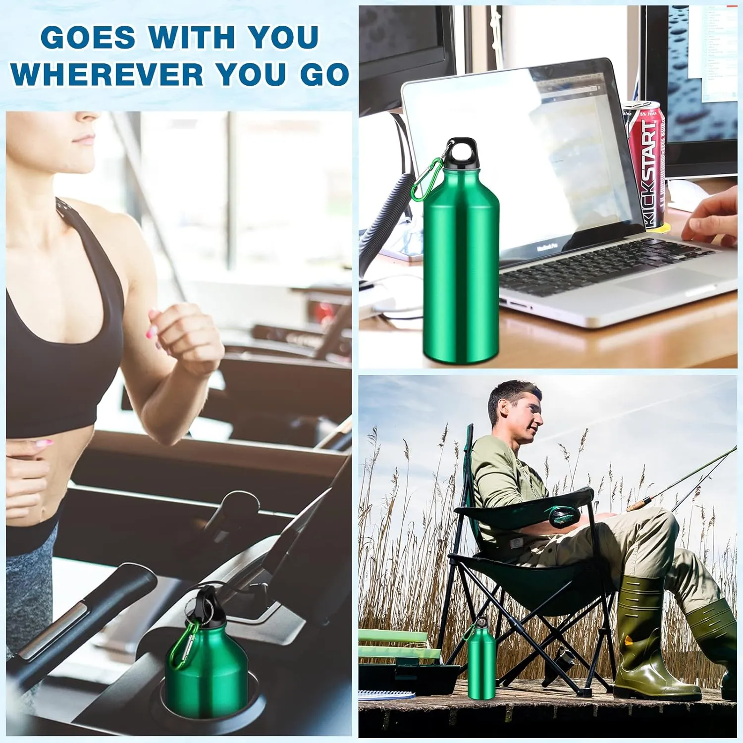 CHENGU 10 Pcs Aluminum Water Bottle 20 oz Reusable Bottles Lightweight Leak Proof Aluminum Sports Travel Bottles with Twist Cap Buckle for Gym, Hiking, Cycling, Camping, Fishing