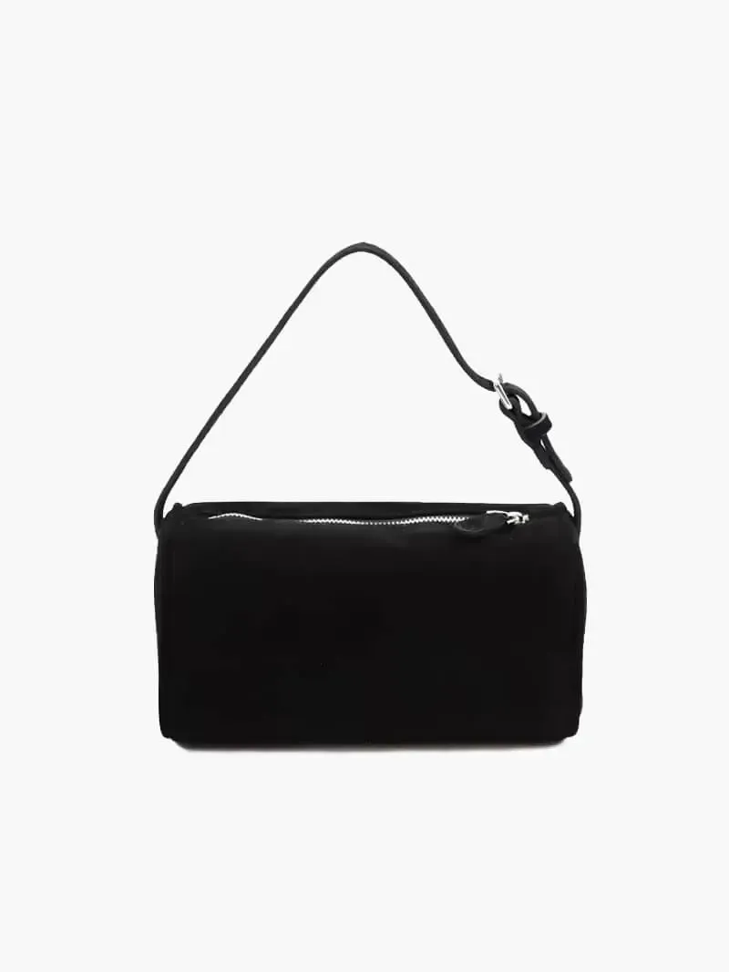 Chic Suede Barrel Bag – Compact and Timeless