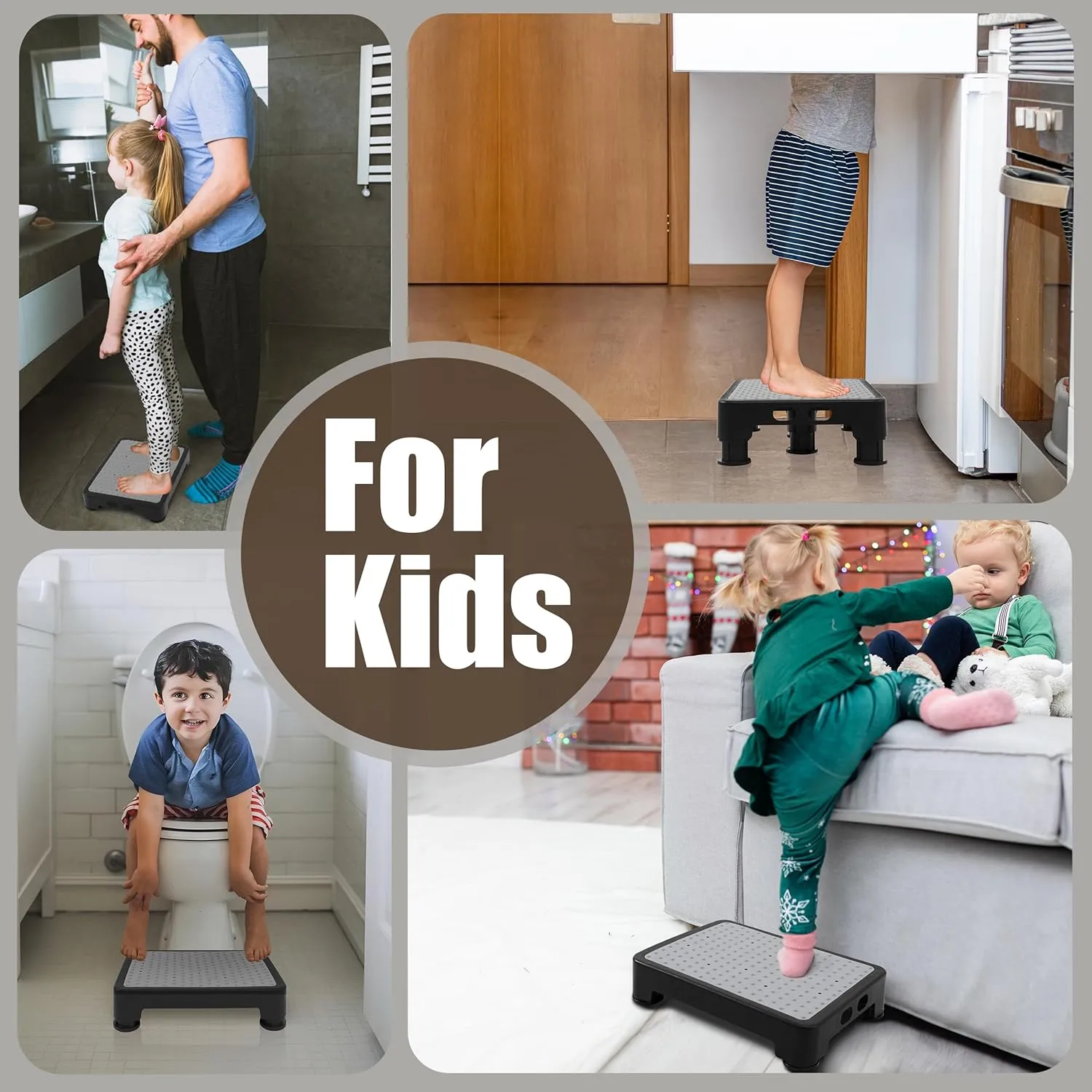 CHIKILLA Step Stool for Adults Kids and Seniors, Non-Slip Step Platform Indoor and Outdoor for Pregnant Woman, Portable Stair Assist for Kitchen, Office, Bedroom Car, Bedside and Shower, Black-Gray